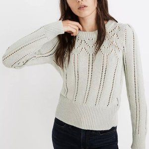 Madewell Pointelle Puff-Sleeve Sweater Sage Size Small